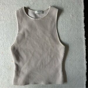 Babaton Cream Ribbed Sleeveless Tank Top